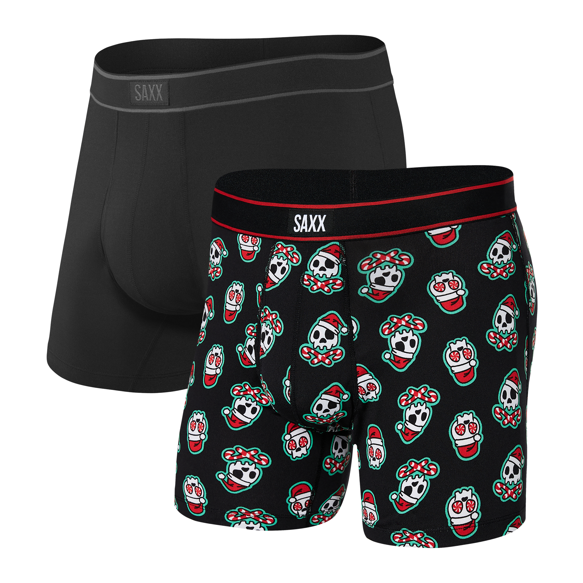 Front of Daytripper Boxer Brief Fly 2-Pack in Jingle Bones/Black