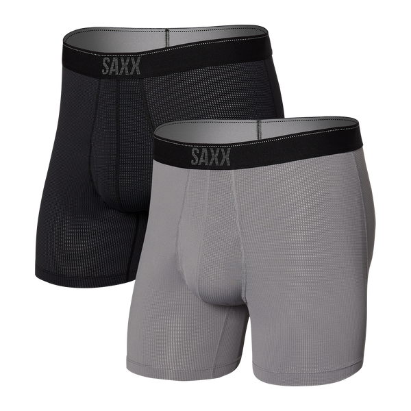 Front of Quest Boxer Brief Fly 2 Pack in Black/Dk Charcoal II