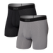 Front of Quest Boxer Brief Fly 2 Pack in Black/Dk Charcoal II