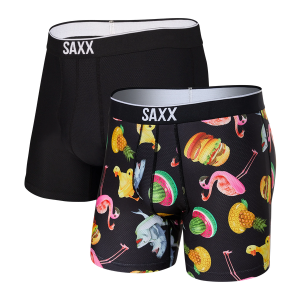 Front of Volt Breathable Mesh Boxer Brief 2 Pack in Mega Meta Floaties/Black
