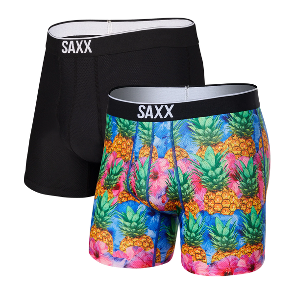 Front of Volt Breathable Mesh Boxer Brief 2 Pack in Mega Pineapple Strata/Black