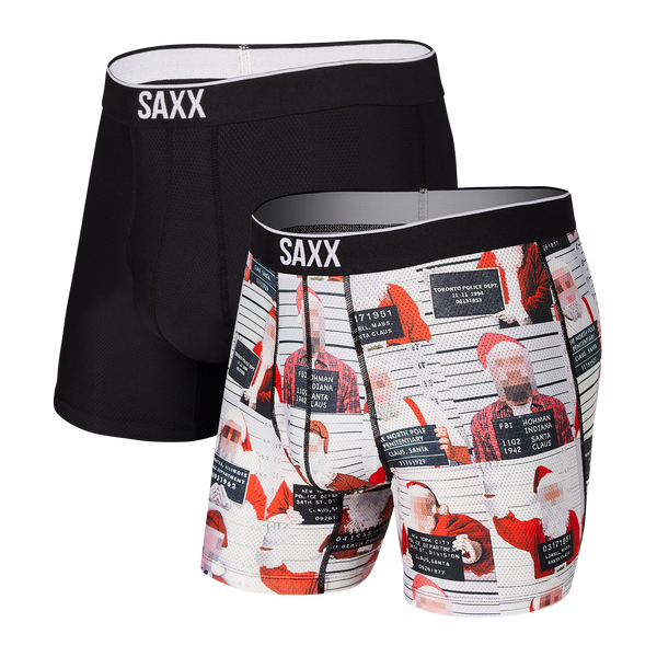 Front of Volt Boxer Brief 2 Pack in Bad Santas/Black