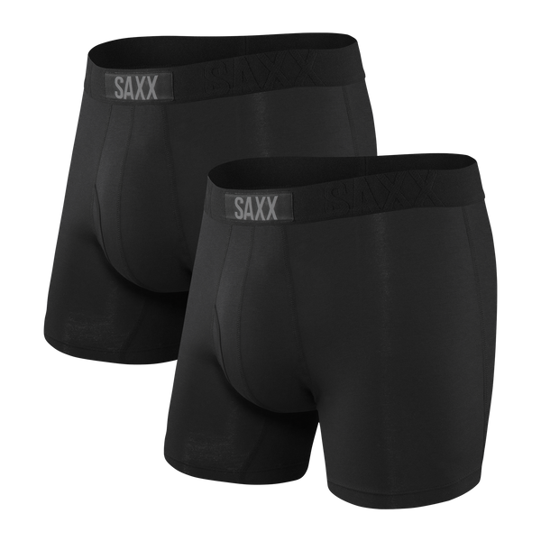 Front of Ultra Boxer Brief Fly 2 Pack in Black/Black
