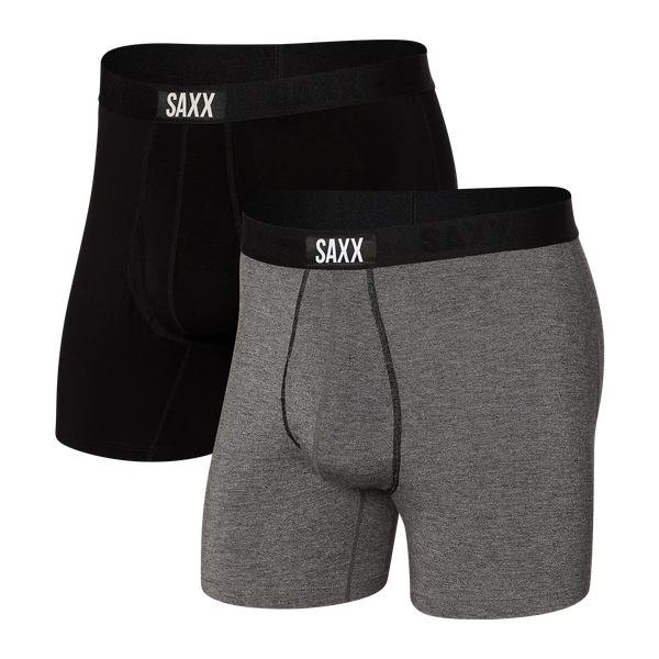 Front of Ultra Boxer Brief Fly 2 Pack in Black/Grey