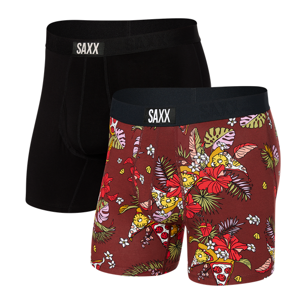 Front of Ultra Super Soft Boxer Brief Fly 2-Pack in Hawaiian Pizza/Black