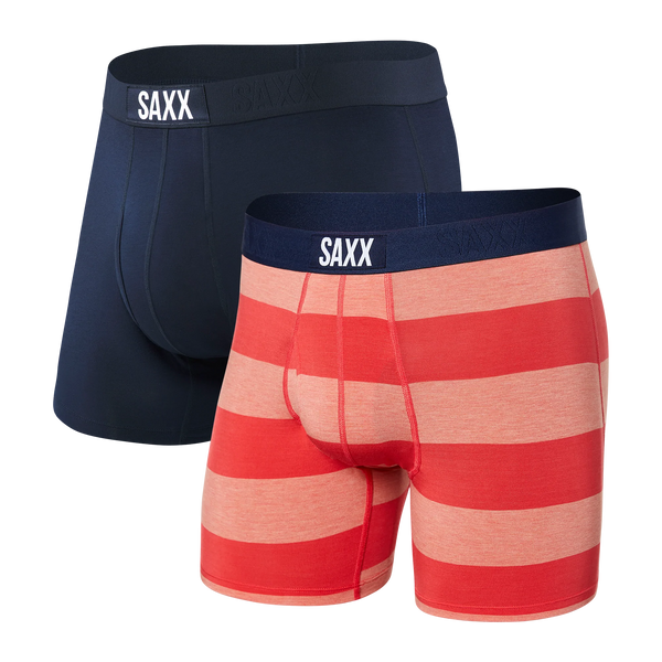 Front of Ultra Super Soft Boxer Brief Fly 2 Pack in Red Ombre Rugby/Navy