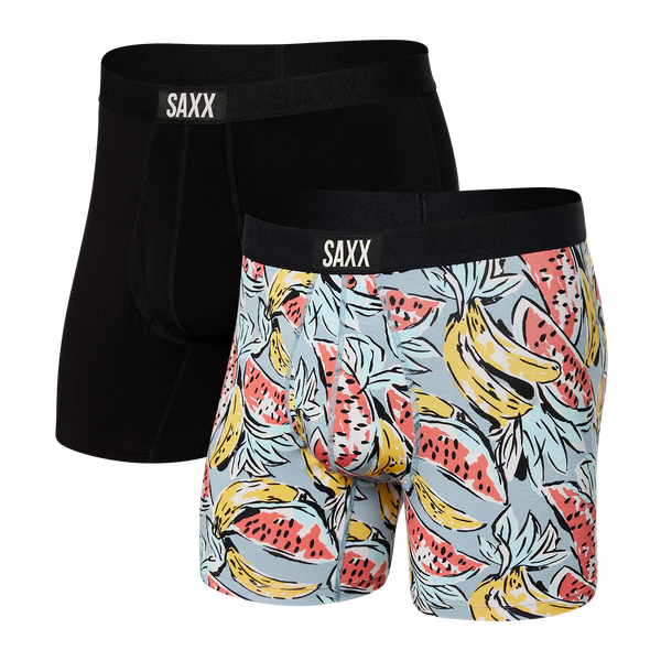 Front of Ultra Super Soft Boxer Brief Fly 2 Pack in Tropicalia/Black