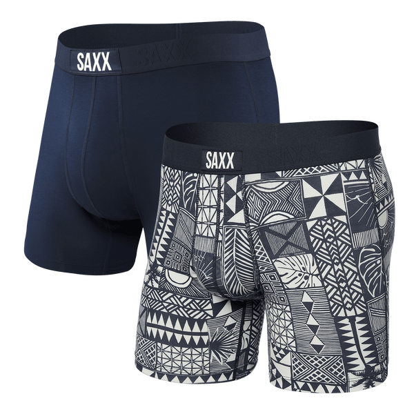 Front of Vibe 2-Pack Boxer Brief in Beachy Woodblocks/Navy