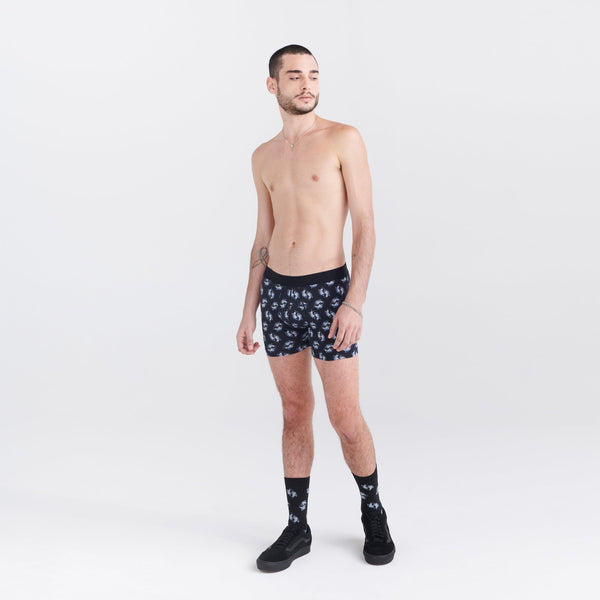 Front - Model wearing Droptemp Cooling Cotton Boxer Brief Fly 2-Pack in Angler Wrangler/Dark Grey Heather