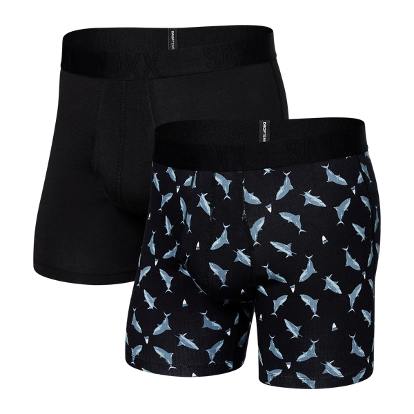 Back of DropTemp Cooling Cotton Boxer Brief 2-Pack in Shark Tooth- Black