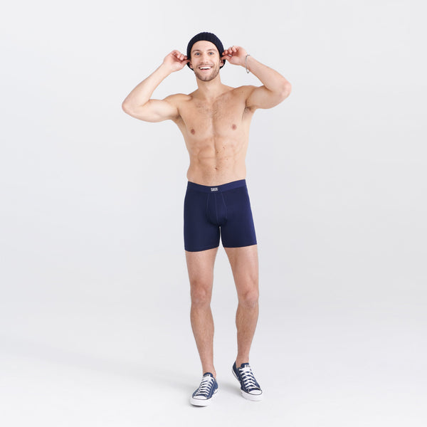 Front - Model wearing Daytripper Boxer Brief Fly 3-Pack in Sport Blue Heather/Blueberry/Maritime