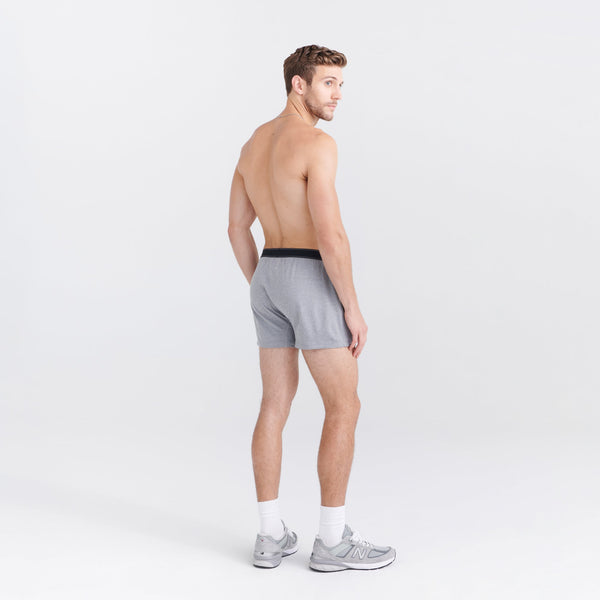 Back - Model wearing Daytripper Loose Boxer Fly 3-Pack in Black/Navy Heather/Grey Heather