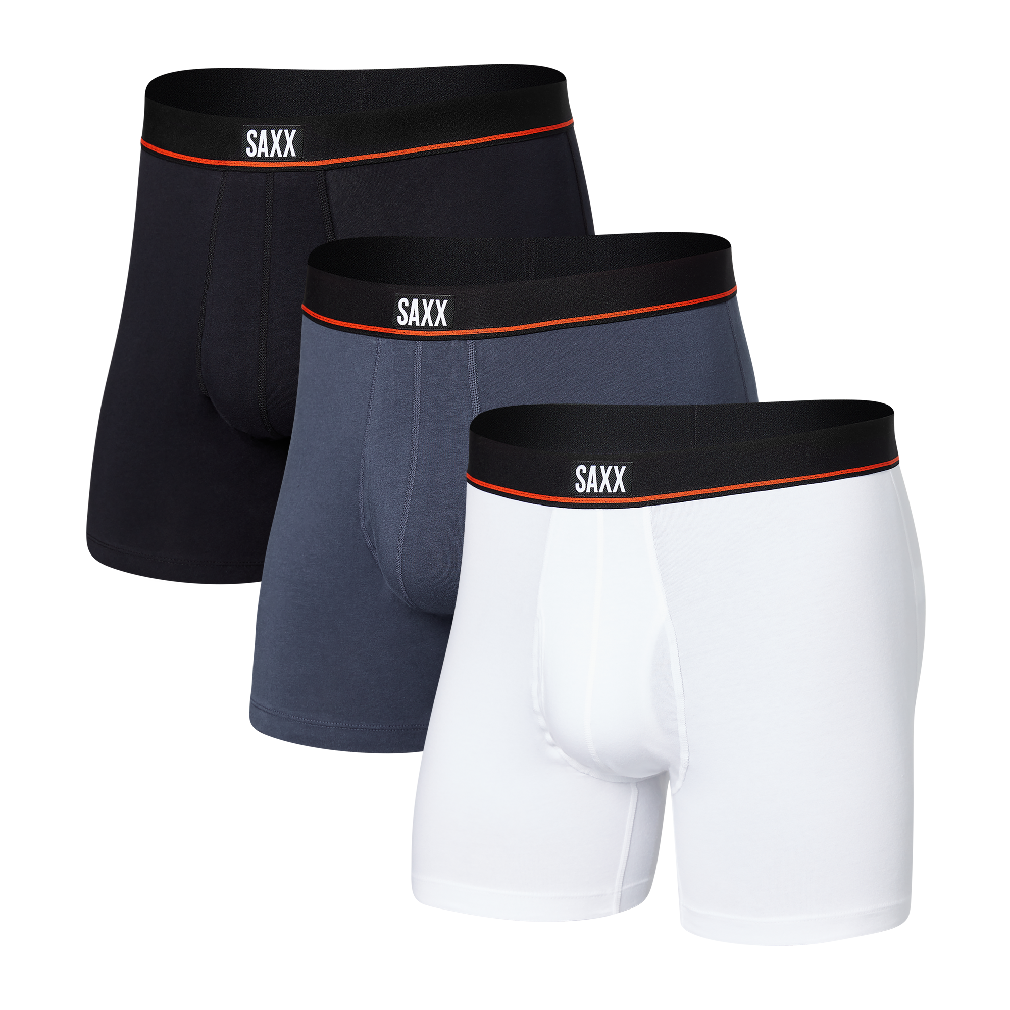Back of Non-Stop Stretch Cotton Boxer Brief 3-Pack in Black/Deep Navy/White