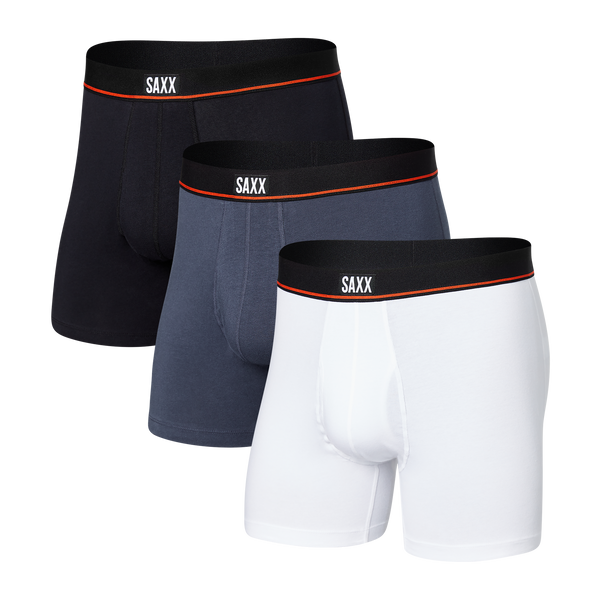 Back of Non-Stop Stretch Cotton Boxer Brief 3-Pack in Black/Deep Navy/White