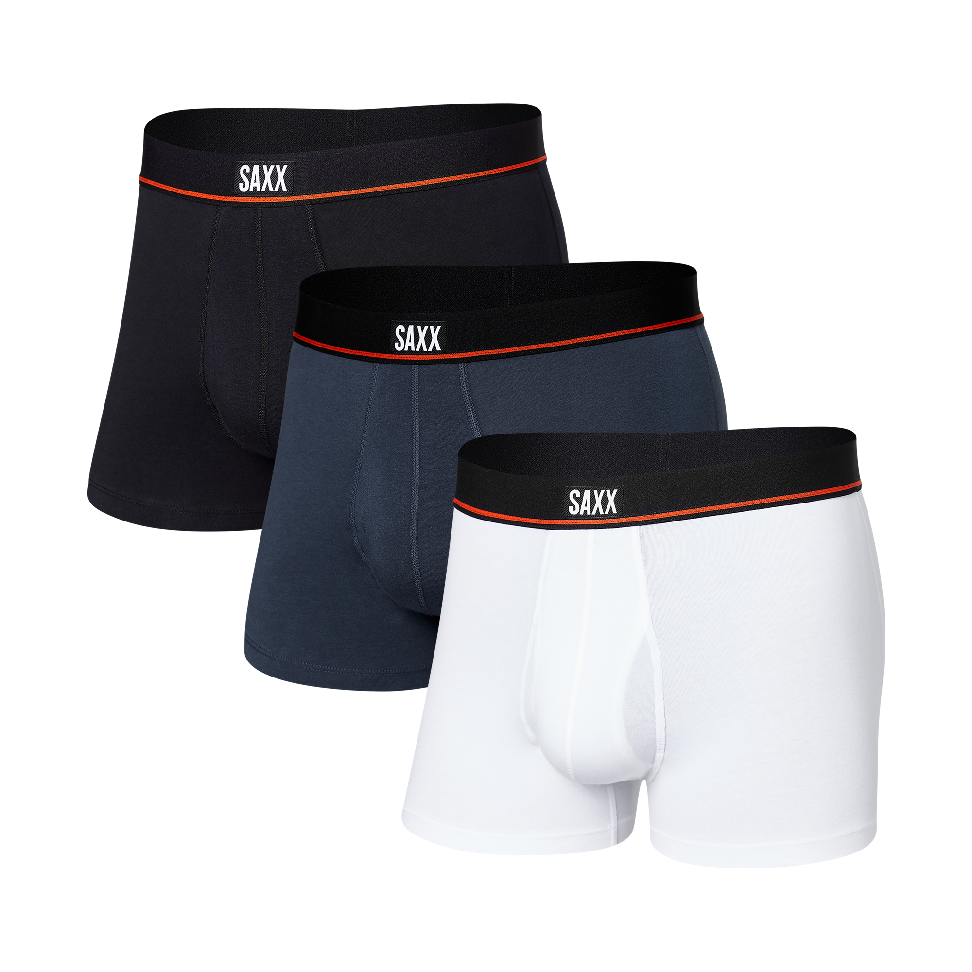 Back of Non-Stop Stretch Cotton Trunk 3-Pack in Black/Deep Navy/White