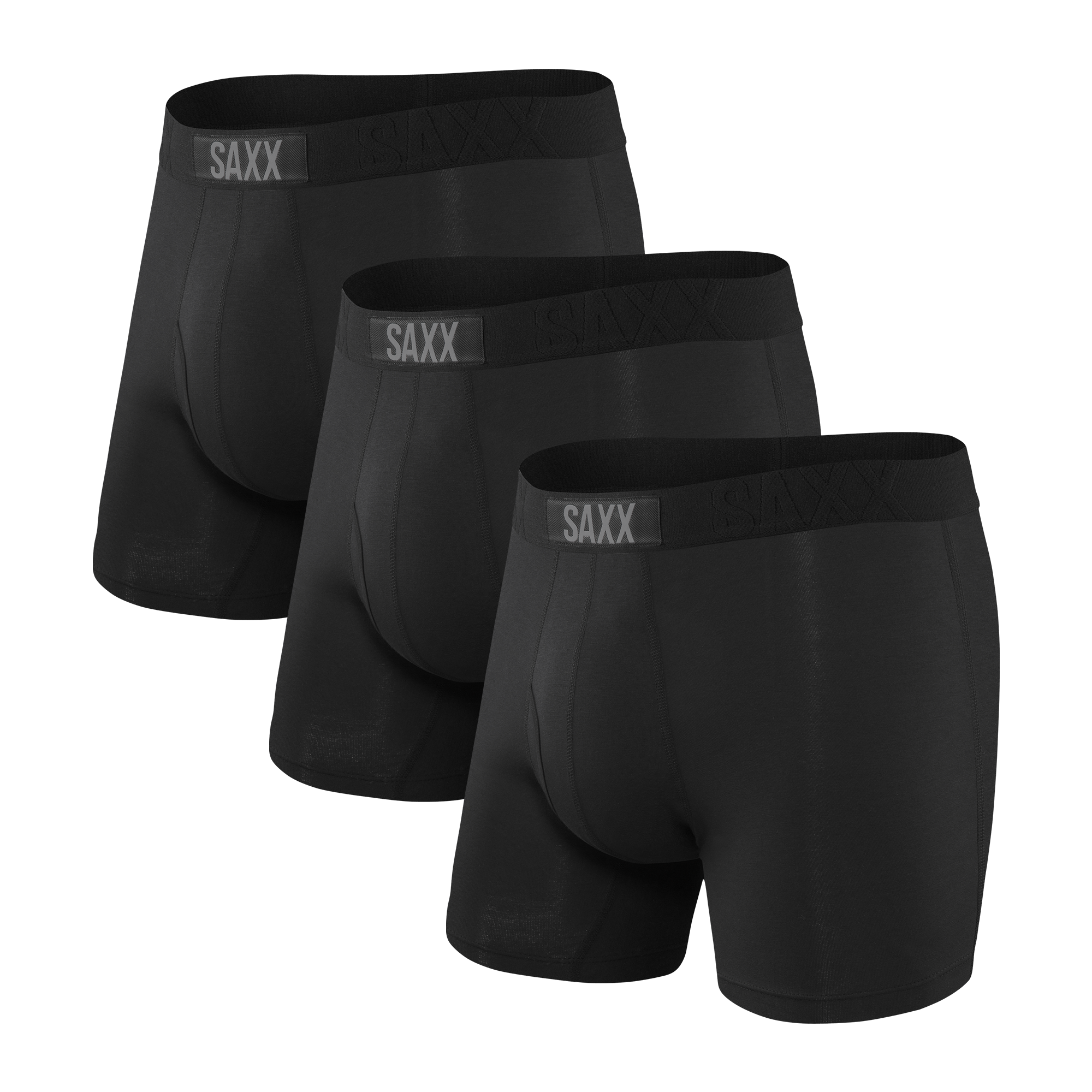 Front of Ultra Boxer Brief Fly 3 Pack in Black/Black