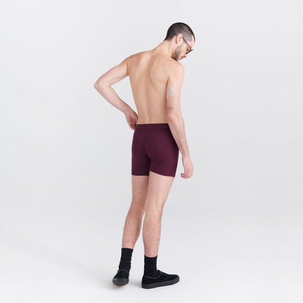 Back - Model wearing Ultra Super Soft Boxer Brief Fly 3-Pack in Burnt Plum/Turbulence/Black