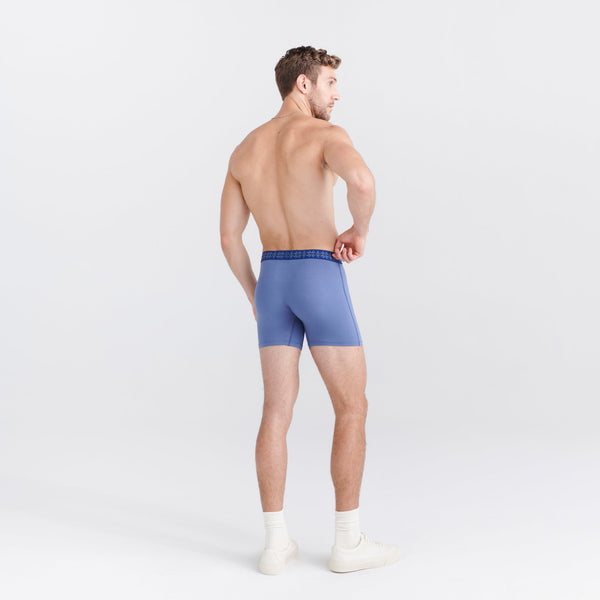 Back - Model wearing Ultra Super Soft Boxer Brief Fly 3-Pack in Merry & Bright/Snowflake/Navy