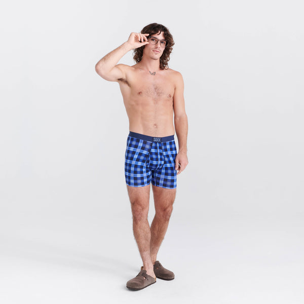Front - Model wearing Ultra Super Soft Boxer Brief Fly 3-Pack in Merry & Bright/Snowflake/Navy