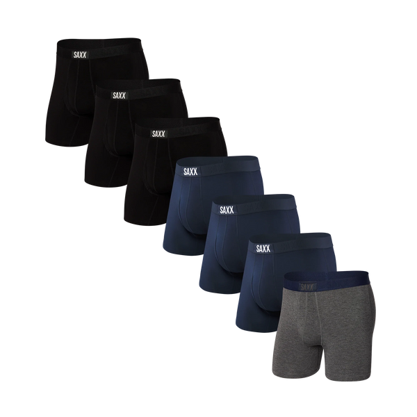 Front of Ultra Super Soft Boxer Brief Fly 7 Pack in Black/Grey Heather/Navy