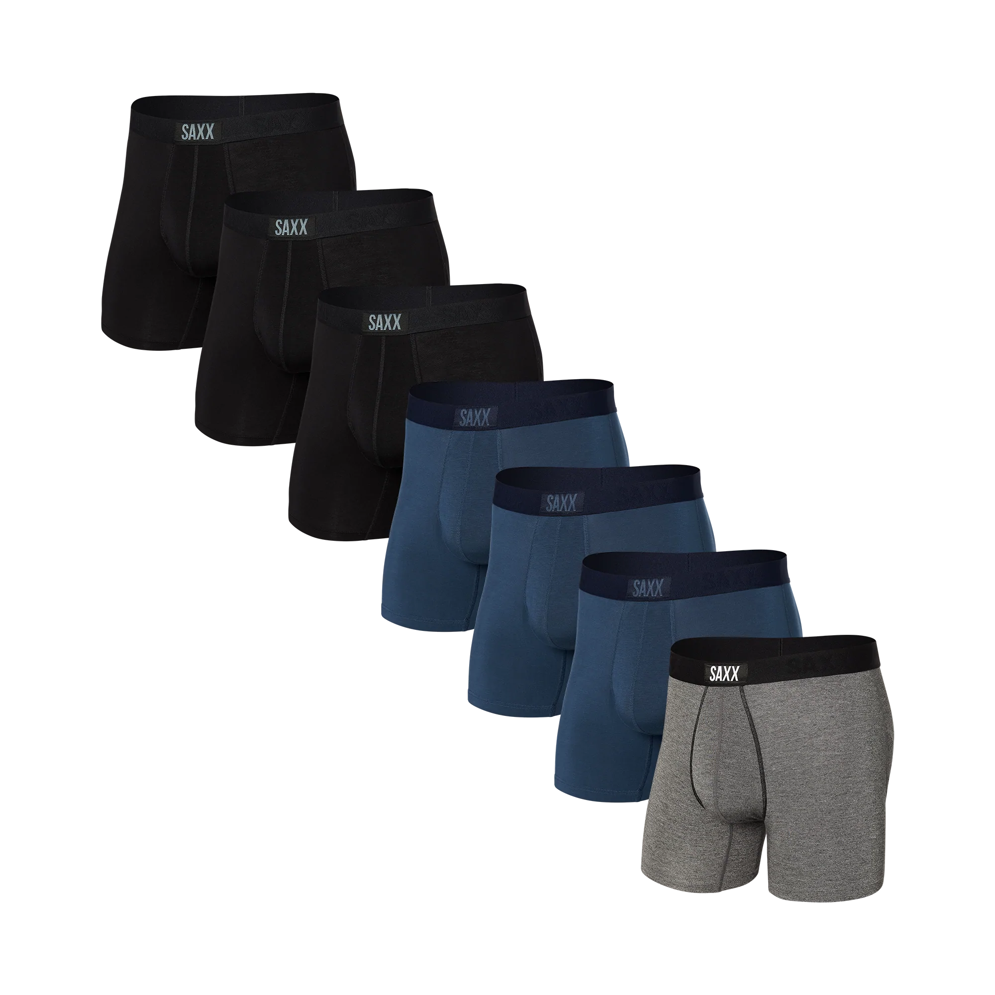 Front of Super Soft Vibe 7 Pack in Black/Grey Heather/Navy
