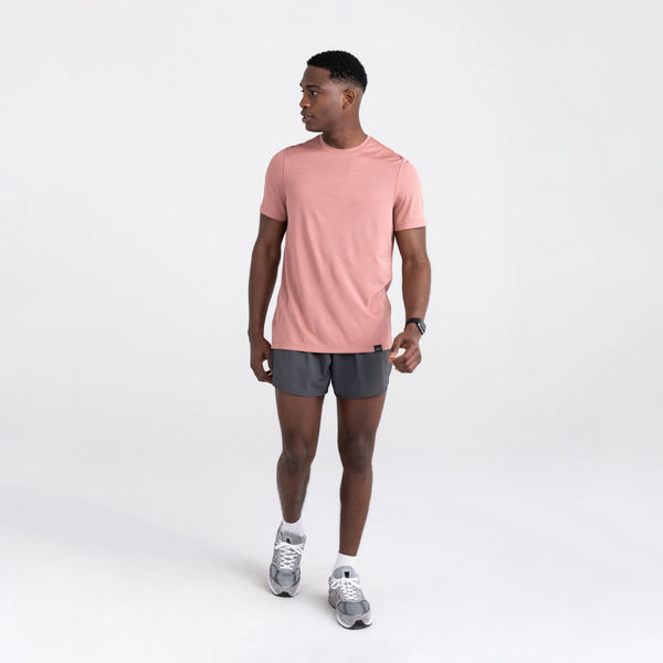 Front - Model wearing All Day Aerator Tee in Burnt Coral Heather