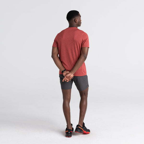 Back - Model wearing All Day Aerator Tee in Desert Red Heather