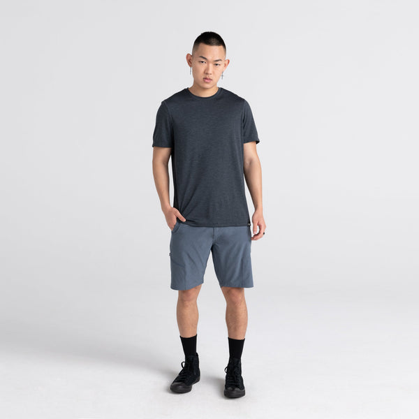 Front - Model wearing All Day Aerator Tee in Faded Black Heather