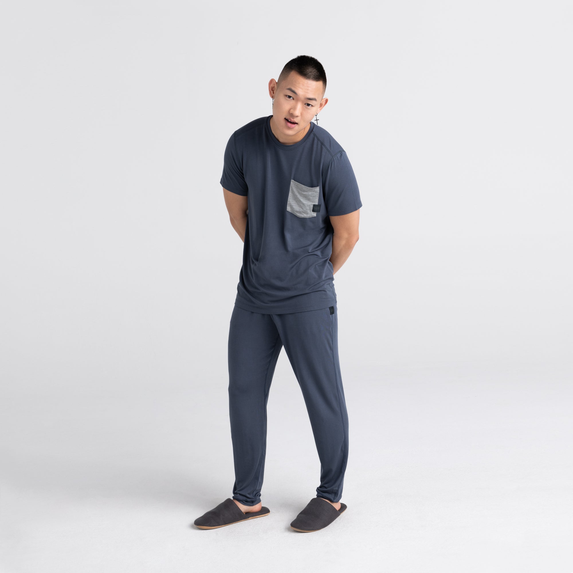 Front - Model wearing Snooze Pant in India Ink