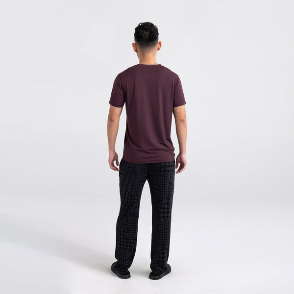 Back - Model wearing 22nd Century Silk Short Sleeve Crew in Fudge