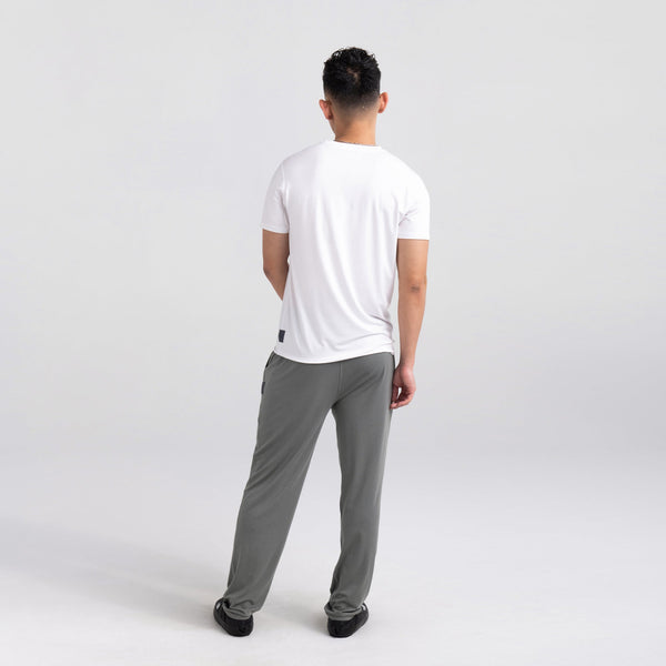 Back - Model wearing 22nd Century Silk Short Sleeve Crew in White