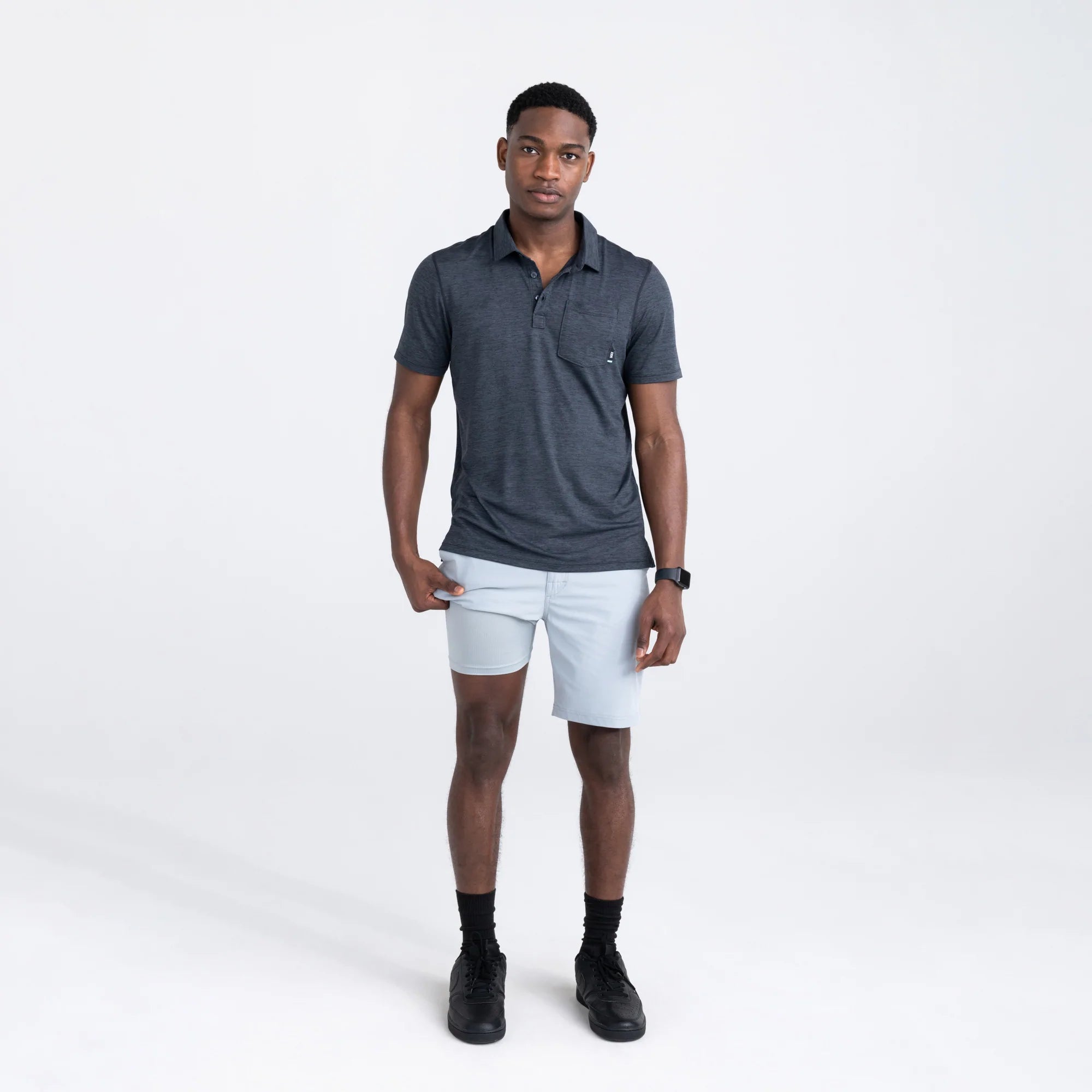 Front - Model wearing Go To Town 2N1 Short 9" in Light Grey with liner