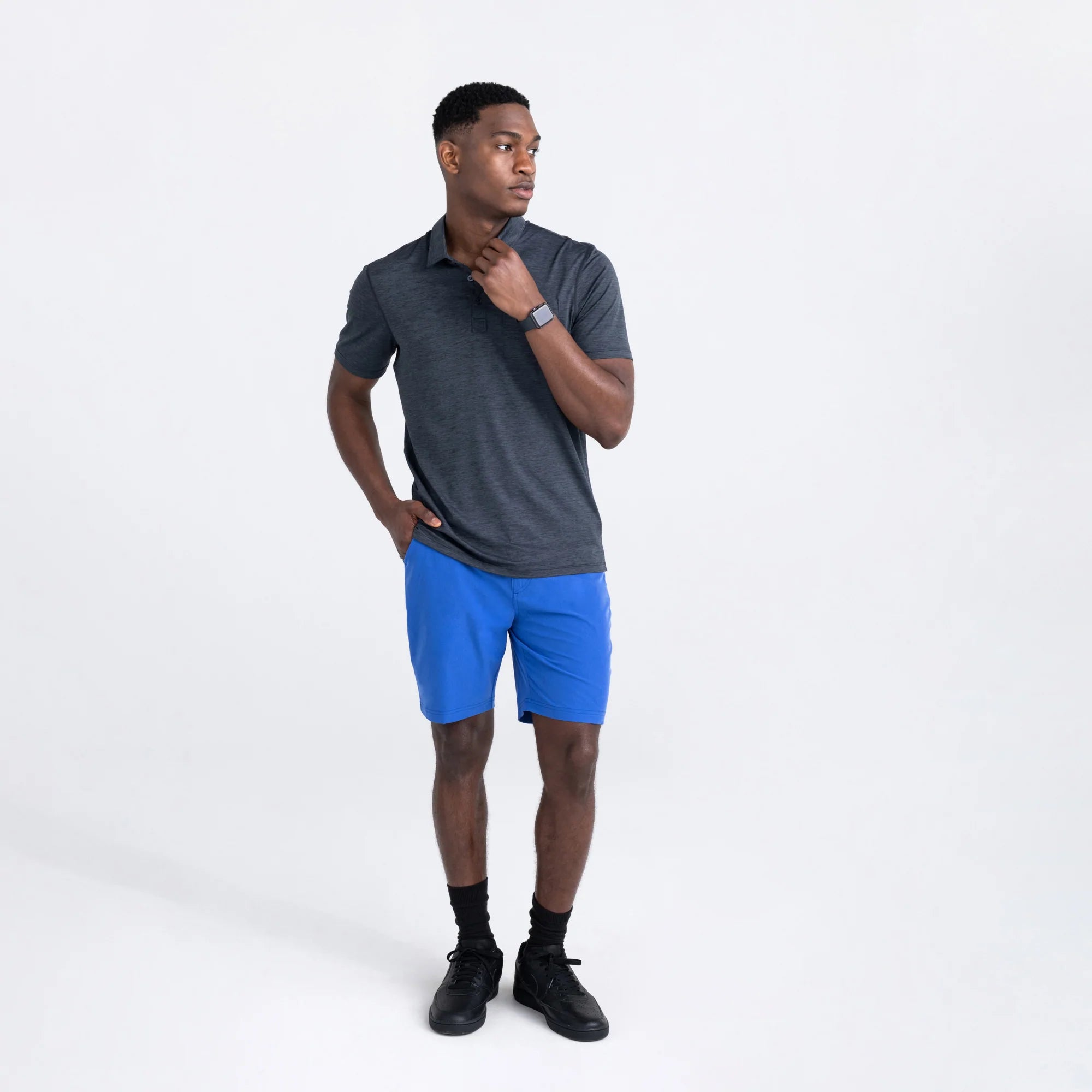 Front - Model wearing Go To Town 2N1 Short 9" in Sport Blue