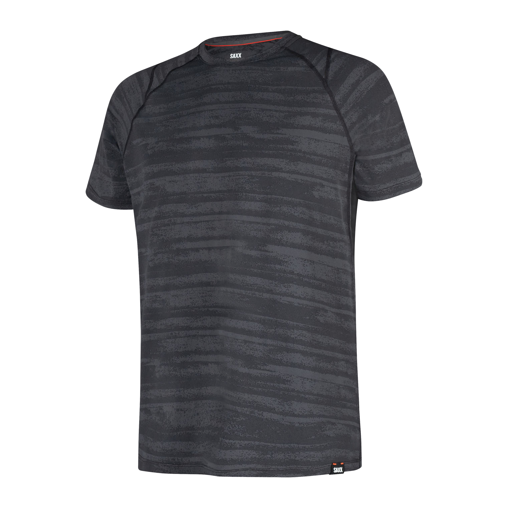 Front of Aerator Short Sleeve Tee in Black Washed Stripe