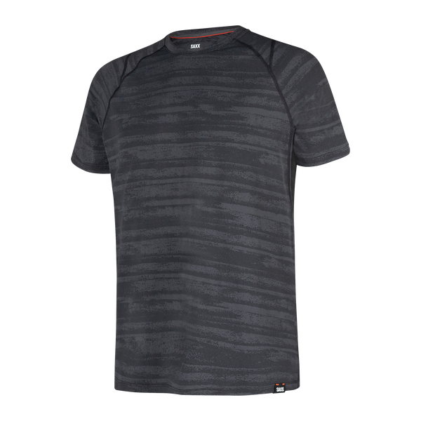 Front of Aerator Short Sleeve Tee in Black Washed Stripe
