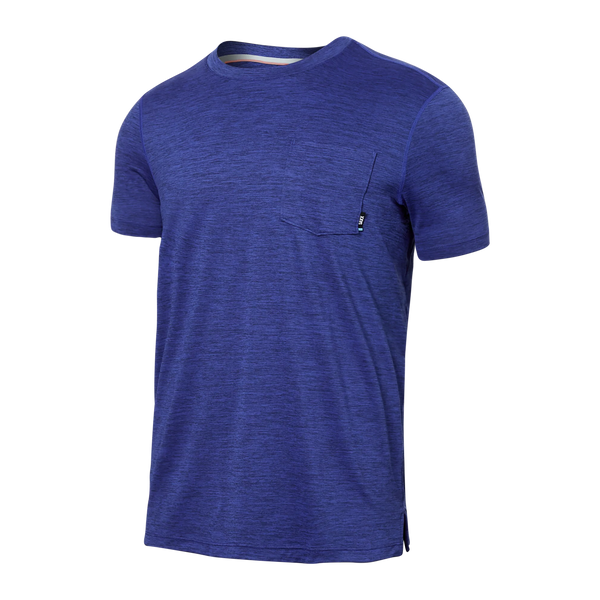 Front of Droptemp All Day Cooling Short Sleeve Pocket Tee in Sport Blue Heather