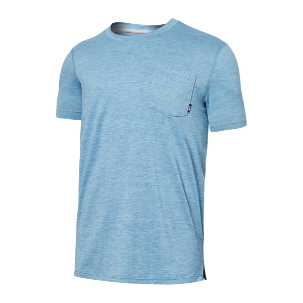 Front of Droptemp All Day Cooling Short Sleeve Pocket Tee in Washed Blue Heather
