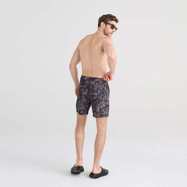 Back - Model wearing Betawave 2N1 Swim Board Short Regular in Batik Camo- Dark Graphite
