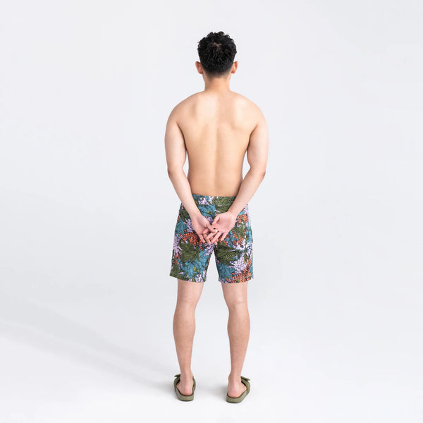 Back - Model wearing Betawave 2N1 Swim Board Short 17" in Sub Tropic- Multi