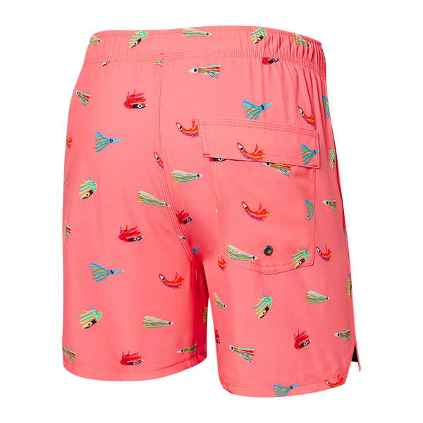 Back of Oh Buoy 2N1 Swim Volley Short 5" in Bite Me- Gumball