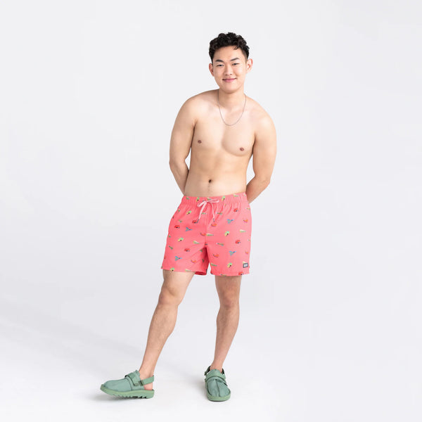 Front - Model wearing Oh Buoy 2N1 Swim Volley Short 5" in Bite Me- Gumball