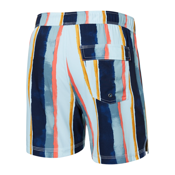 Back of Oh Buoy 2N1 Swim Volley Short 5" in H20 Stripe- Blue