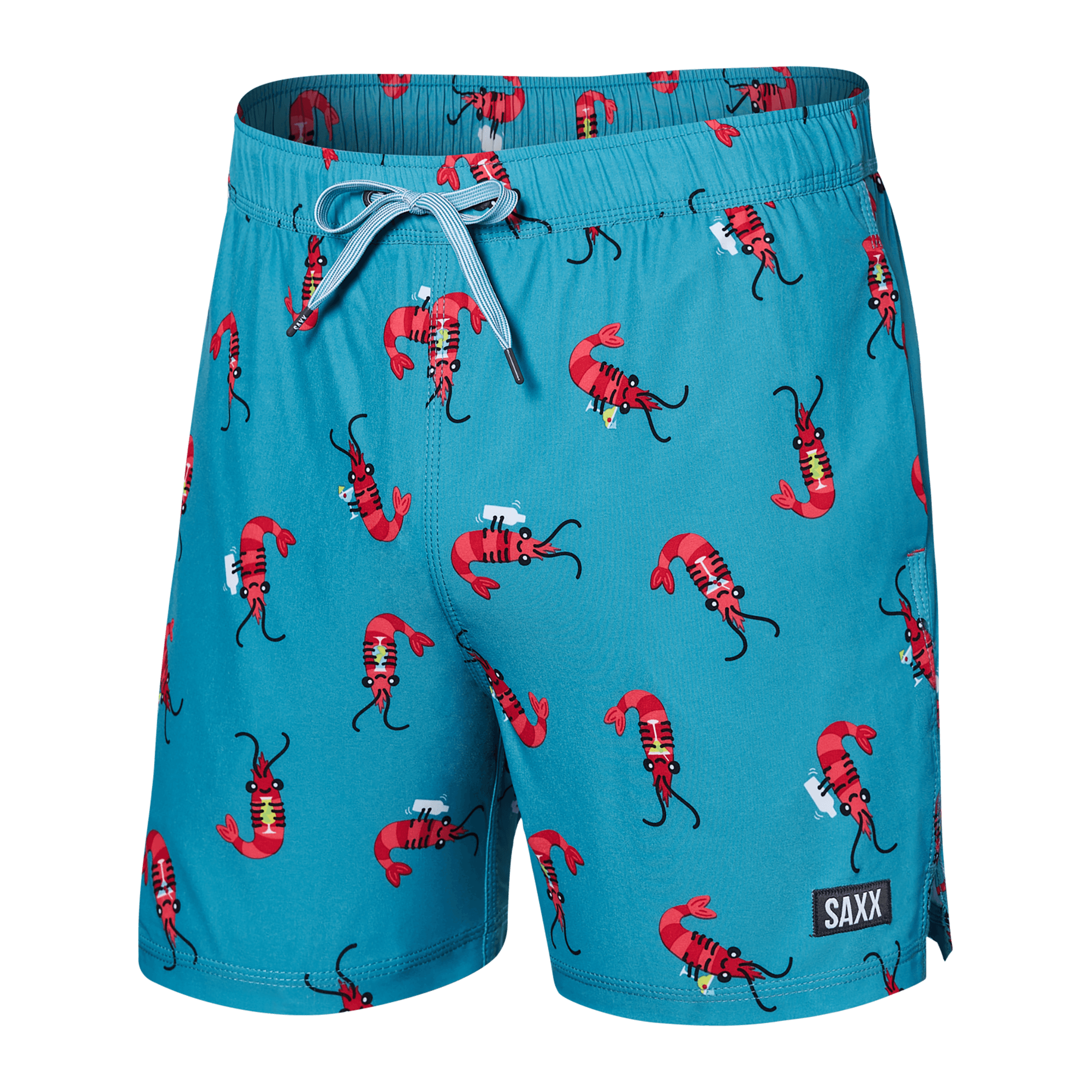 Front of Oh Buoy 2N1 Swim Trunk 5" in Shrimp Cocktail-Blue Moon