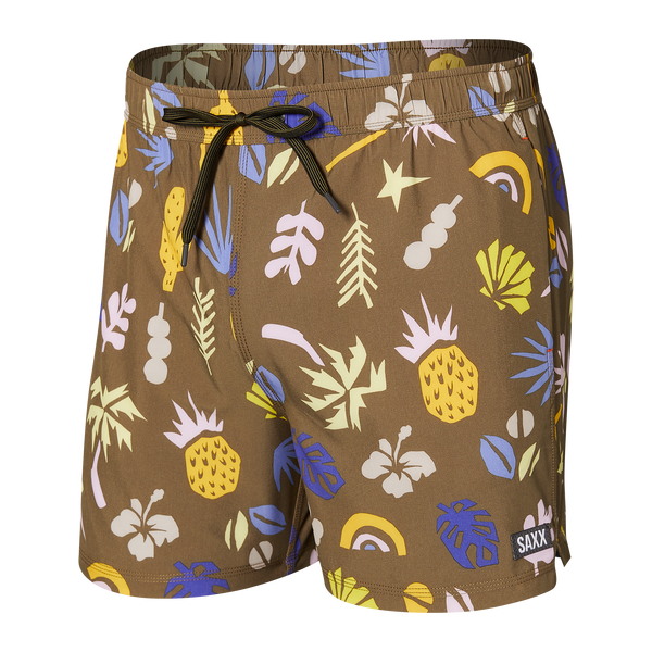 Front of Oh Buoy 2N1 Swim Trunk 5" in Summer Stencil- Camo