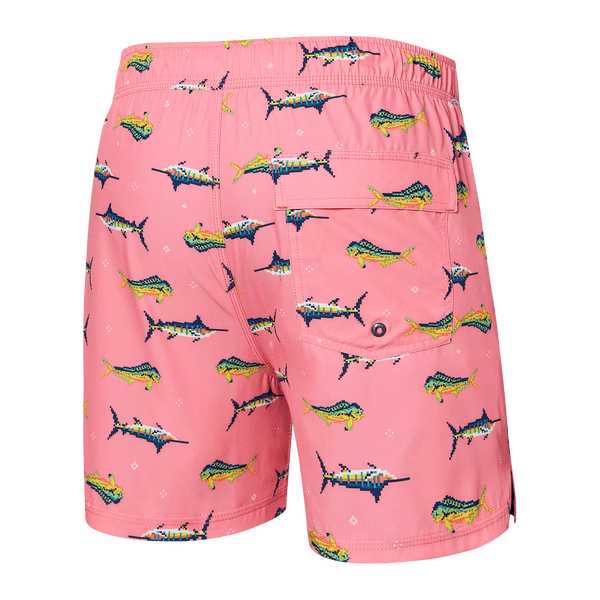 Back of Oh Buoy 2N1 Swim Trunk 5" in Trophy Catch- Flamingo