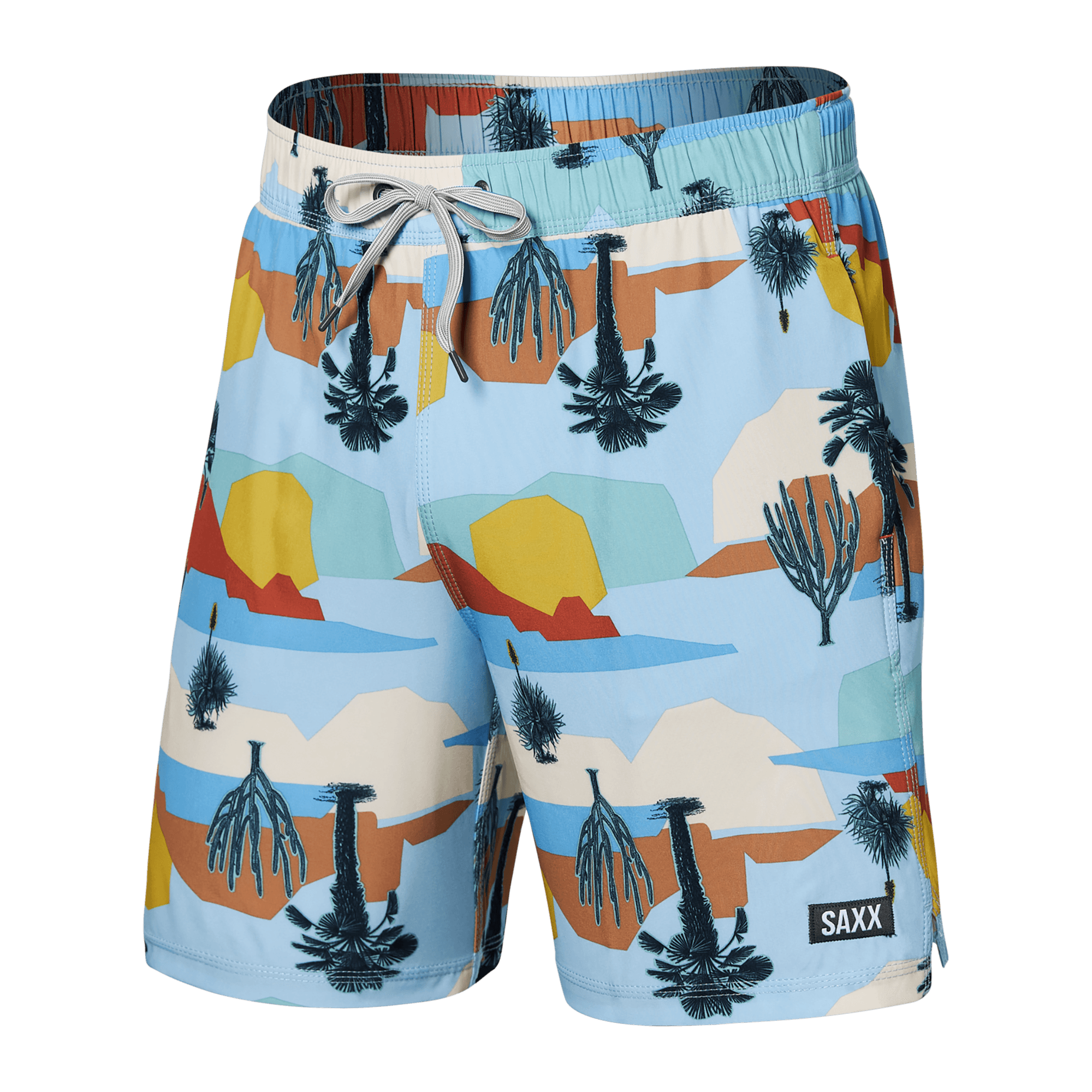 Front of Oh Buoy 2N1 Swim Trunk 7" in Baja Bound-Chambray Multi