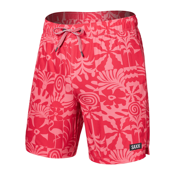 Front of Oh Buoy 2N1 Swim Trunk 7" in East Coast- Hibiscus