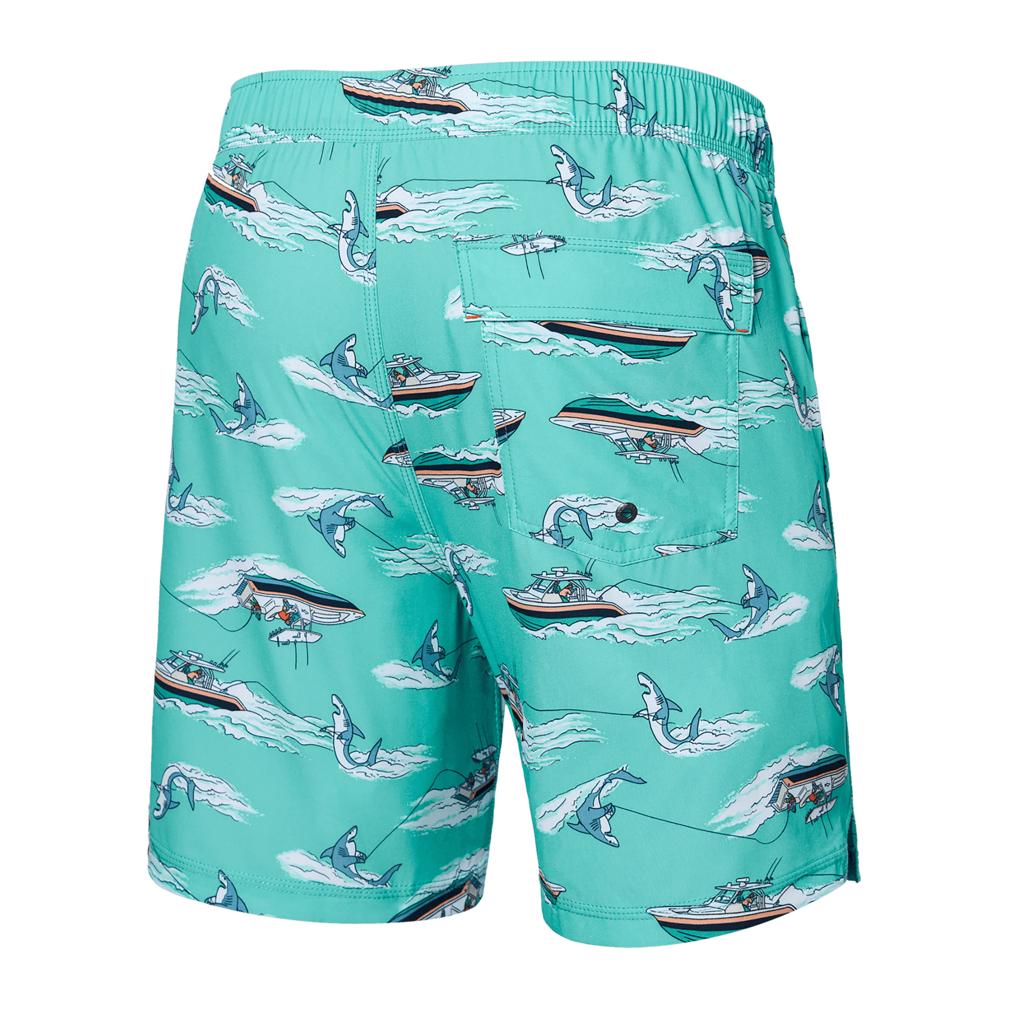 Back of Oh Buoy 2N1 Swim Trunk 7" in Sharkski- Turquoise