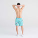Back - Model wearing Oh Buoy 2N1 Swim Trunk 7" in Sharkski- Turquoise