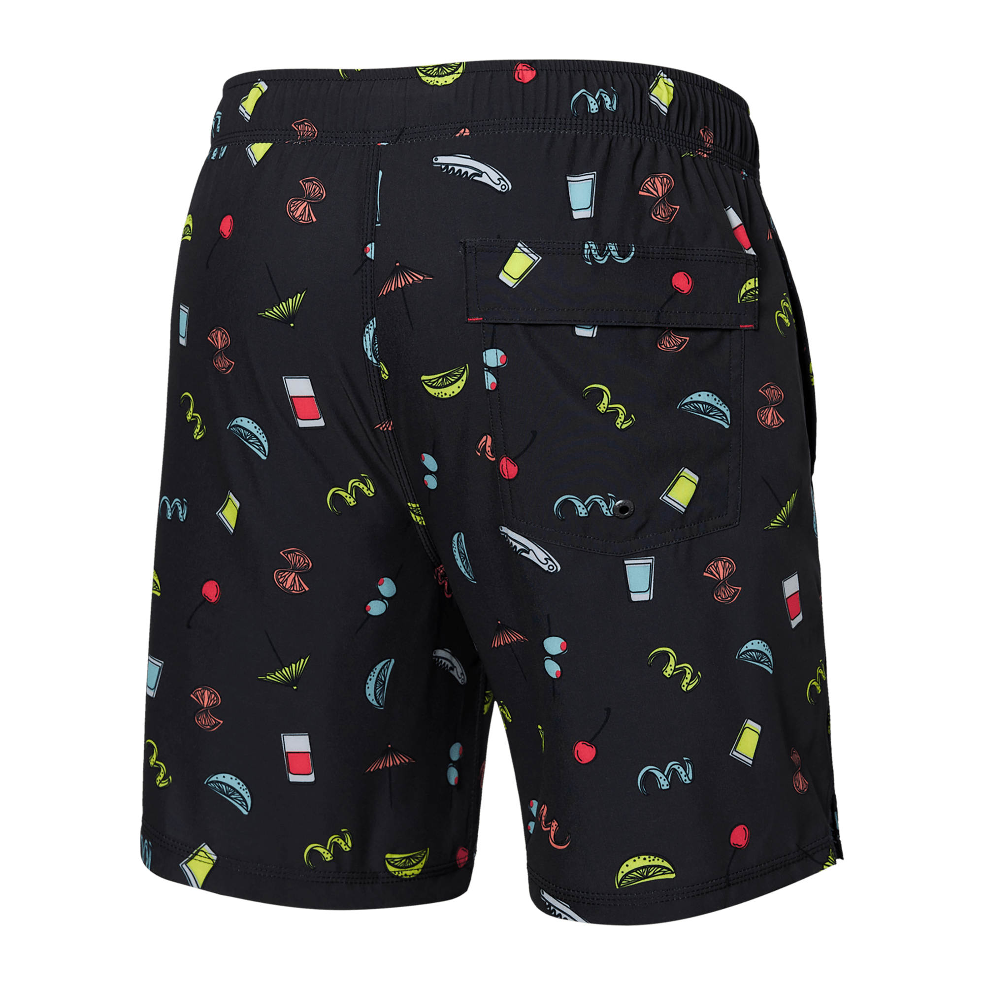 Back of Oh Buoy 2N1 Swim Trunk 7" in Twists and Shots-Faded Blk